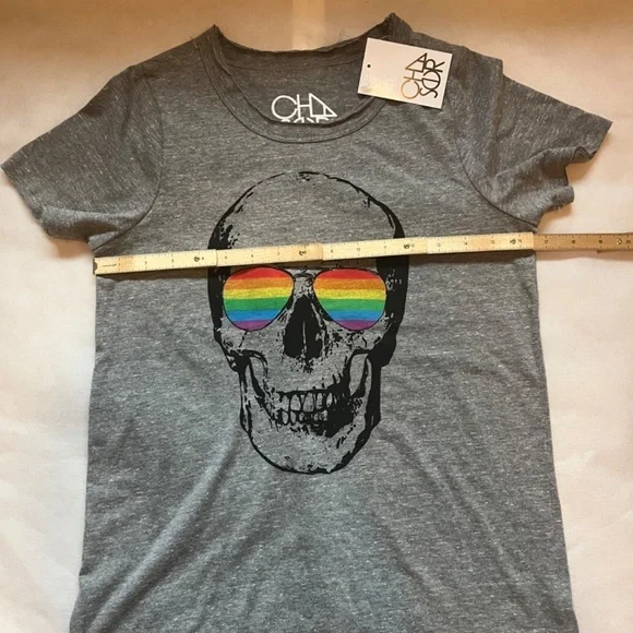 NWT Chaser Skull Rainbow Sunglasses Cotton Triblend Short Sleeve Crew Tee Top - Picture 4 of 8